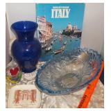 Italy Travel Book & Souvenir, Blue Vase & Bowl