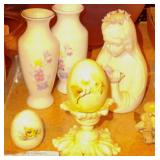 Porcelain Madonna, Vases, Eggs+
