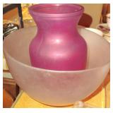 Vtg Frosted Violet Bowl & Pink Vase