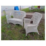 Vtg White Wicker Couch & Chair Set