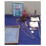 Vtg  Copper Mug, Fringe Flags, Folding Knives+