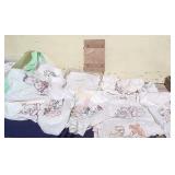 Vtg Embroidered Linens & Wooden Scrap Book