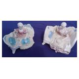 2 Vtg Porcelain Ladies Waiting Figurines