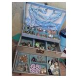 Vtg Jewelry Box & Pierced Earrings, Beads +