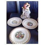 Porcelain Courting Couple Figure & dishes