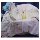 Tote of Embroidered Pieces & Material