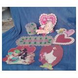 Vtg Beaded Bath Decor & Valentine Cutouts