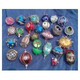 Vtg Silk & Pin Beaded, Decoupage Ornaments