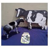 Cow Wood Cutout & Metal Planter & Decor