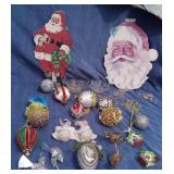 Vtg Santa Die Cuts, Beaded Ornaments, Glass Dishes