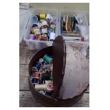 Vtg Sewing Notions & Wooden Box