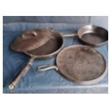 3 Cast Iron- 10" Skillet Lid, 9" Griswold Griddle+