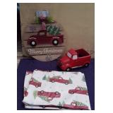 Truck Ceramic Planter, Table Cloth & Decor