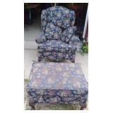 //vtg Blue Floral Wingback Chair & Ottamon