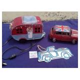 New Metal British Car & Lighted Camper+