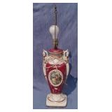 Vtg Wht & Burgundy Victorian Lamp