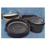 Vtg Blue Splatter Kettles & Pressure Cooker