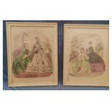 2 Vtg Victorian Ladies Prints from Paris