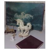 Unicorn Decor,  Blown Glass & White horse Print
