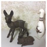Cribbage Board, Ceramic Doe & Fawn,