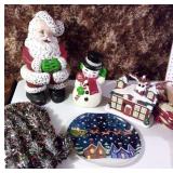 Vtg Ceramic Santa & Snowman, Decor