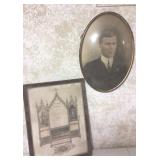 Antq Oval Frame/ Bubble Glass & 1916 Document