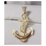 14K Gold Anchor Pendant w/ 83 on back