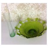 Vtg Green Compote & Vase