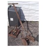 Rustic Push Grass Mower & Tools in Tote