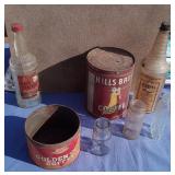Vtg Hair Tonic & Medicine Bottles, Coffee Cans