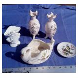 Vtg Artmark Porcelain Vases, Bird Dish