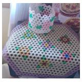 Vtg Beaded Doillie and Basket