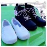 New Size 4 Wht Slip ons & Blk Boots