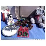 New Teddy, Vtg Lights, Snowman Jar, Wolf Plate