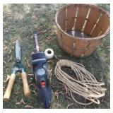 Vtg Bushel Basket, Hedge Trimmer & Garden Shears+