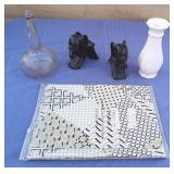 Vtg Elephant Figurines, Mohawk Bottle, Vase+