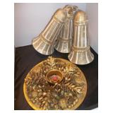 Vtg Gold Paper Mache Bells & Woodland Decor