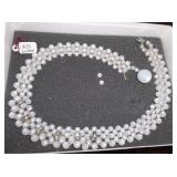 Vtg Pearl Bead & Rhinestone Choker Necklace