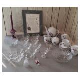 Footed Bubble Bowl & Stemware, Noritex Rose China+