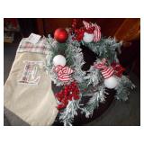 New Christmas Wreath & Burlap Stocking