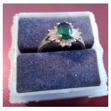 14Kt CZ Emerald Ring- Size 9.5