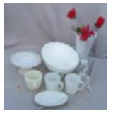 Vtg Milk Glass- Hobnail Vase, Bowls