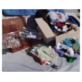Vtg Sewing Boxes, Notions, Material, Lace+