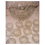 Diamond Cut Glass Punch Bowl , 11 Cups & Ladle