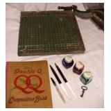 Vtg Fountain Pens, Ink Bottles, Paper Cutter +