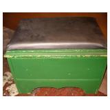 Vtg Green Wooden Bench with Padded Lid