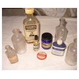 Vtg Medical Glass Bottles, Blue Jar & Tin