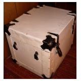 Antique White Metal Ship Trunk-Wood Interior