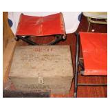 Vtg Metal Ship Parts Box & 2 Folding Stools