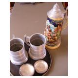 Vtg Beer Stein, 2 Pewter Mugs & more